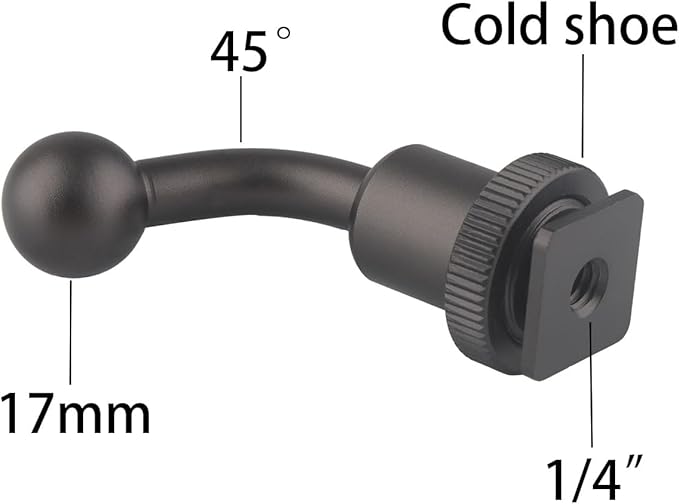 17mm Ball to Cold Shoe & 1/4 inch Female Thread Tripod Phone Mount Adapter (Aluminum Alloy)
