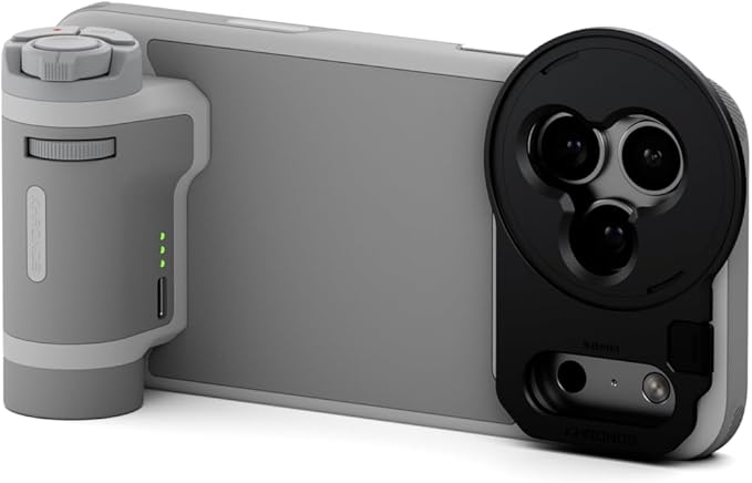 Tilta Khronos Lite Handheld Kit Compatible with iPhone 17 Pro Max – Light Gray | Case with Kickstand | Bluetooth Control Handle | 58mm Filter Tray | Magnetic Backplate | Screen Protector