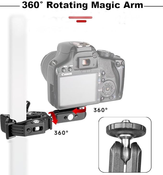 Super Clamp with 3‘’ 360° Dual Ballhead Magic Arm, Cold Shoe 1/4” Threads Mount Adapter for Phone Action Camera Desk Tripod, Tube, Gimbal, Crossbar, Compatible with SmallRig, GoPro, DJI ST83, 13-65MM