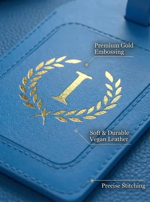 Luggage Tags for Suitcases 6 Pack PU Leather Travel Bag Tags with Privacy Cover & Stainless Steel Buckle, Vegan Leather Name ID Labels for Travel Bags, Cruise, Airline, Backpack, Baggage Identifier(I)
