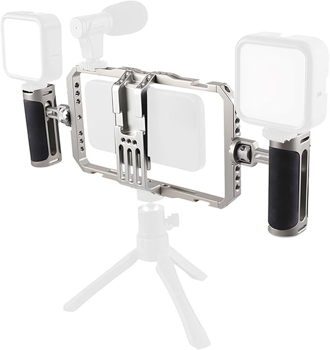Fabater Universal Aluminum Phone Cage, Smartphone Video Rig with 360 Rotation Dual Handles for Phones 64mm to 91mm Wide, Phone Stabilizer for Vlogging/Video
