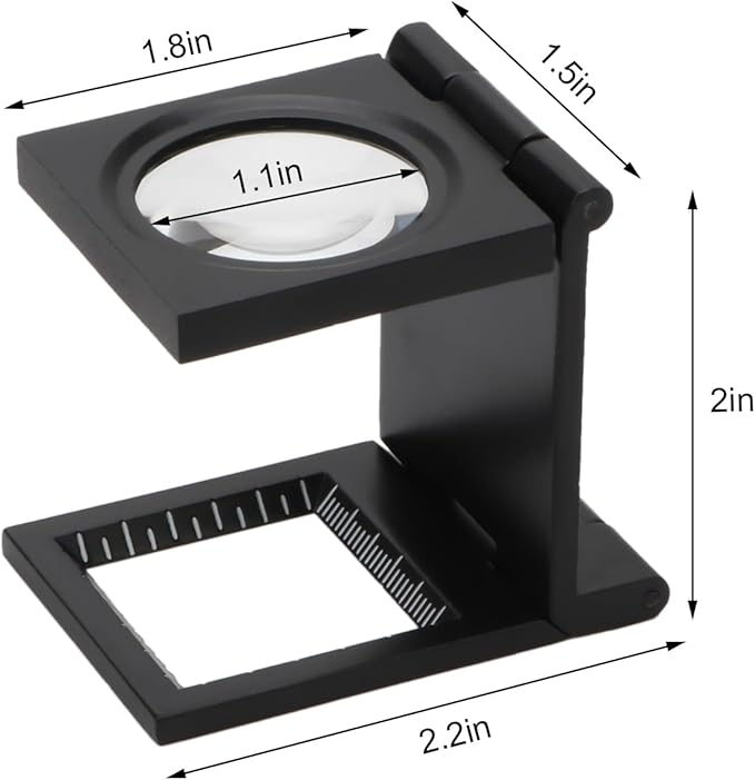 Rongon Magnifying Glass 10X Small Loupe Magnifier 4Pcs Folding Magnifiers Glass Zinc Alloy Loupes Desktop Portable Metal Reading Magnifier Lens with Scale Optical Lens for Textile Jewelry Coins