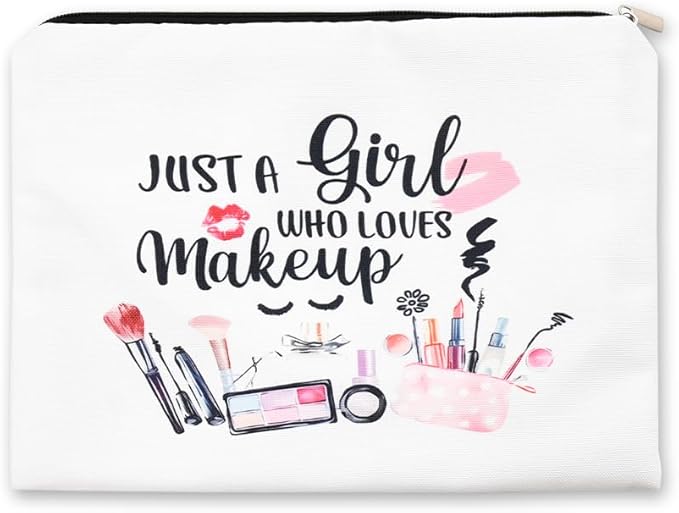 Funny Cosmetic Bag for Women Just A Girl Who Loves Makeup Bag for Girls Christmas Birthday Gifts for Daughter Friend Granddaughter Travel Toiletry Pouch With Zipper Makeup Cosmetic Pouches