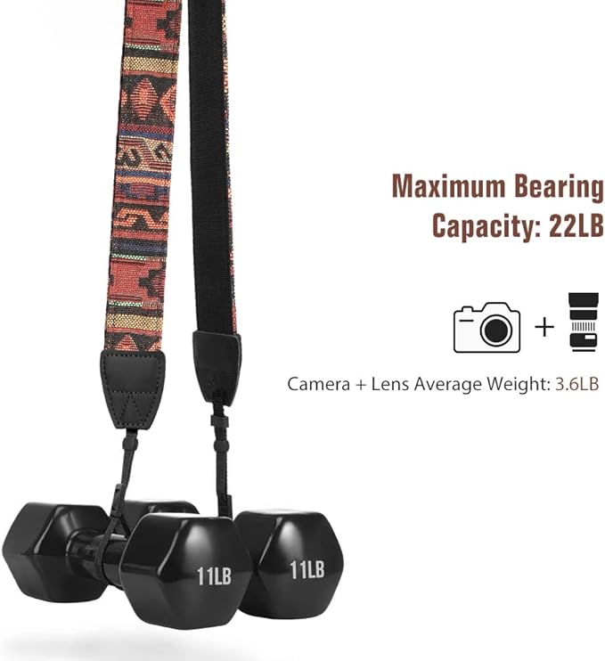 MoKo Camera Strap, Retro Cotton Canvas Woven Strap Universal Shoulder Neck Strap Belt for ALL DSLR/SLR Cameras Canon/Sony/Nikon, Adjustable Thin Strap for Adults & Kids, Bohemia Dark Orange