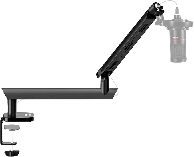 NEEWER Microphone Stand, Low Profile Damped Mic Holder Boom Arm Desk Mount, 360° Ball Head, Upgraded Cable Channels, 3/8" 5/8" Adapters for Podcast Streaming Gaming Studio, Max Load 3.3 lb, MS007
