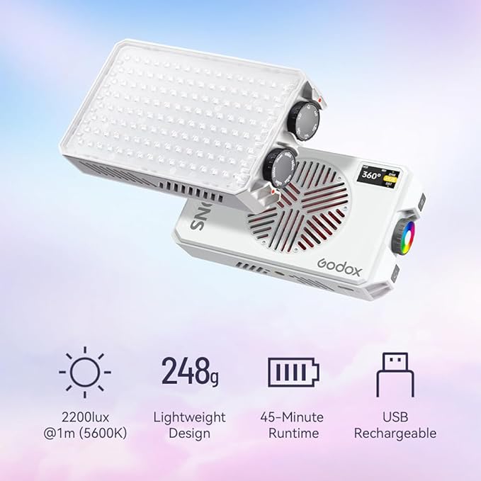 Godox Litemons C30Bi Bi-Color LED Video Panel Light, Portable Camera Photo Light CRI94+ 2800K-6500K Dimmable Panel Lamp 3400mAh Rechargeable Ultra Bright for Video Lighting, LED Fill Lamp