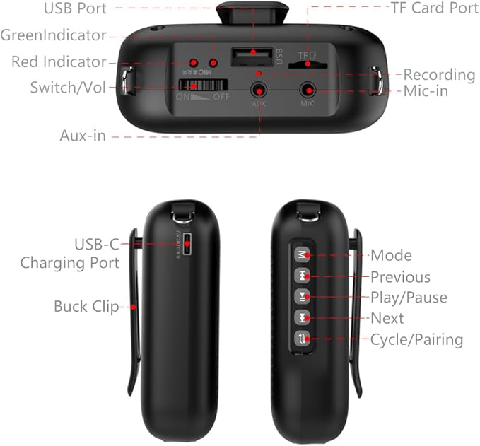 Norwii Voice Amplifier Wireless Microphone , 4000mAh Portable Rechargeable Bluetooth Mini Personal Speaker with 2 Headset Microphones for Teachers, Classroom, Meetings and Tour, Black
