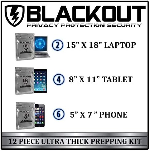 BLACKOUT Faraday Cage EMP Bags Premium Ultra Thick 12pc Prepping Kit Laptops Tablets Smartphones Hard Drives