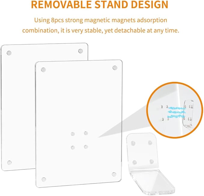 LIANHELILAI 5x7 Picture Frame Clear Acrylic Magnetic Tabletop Photo Frame Frameless with Removable Magnetic Stand for Home/Office Desk/Table Picture/Note Display, 2 Pack (Clear, 5 * 7 in)