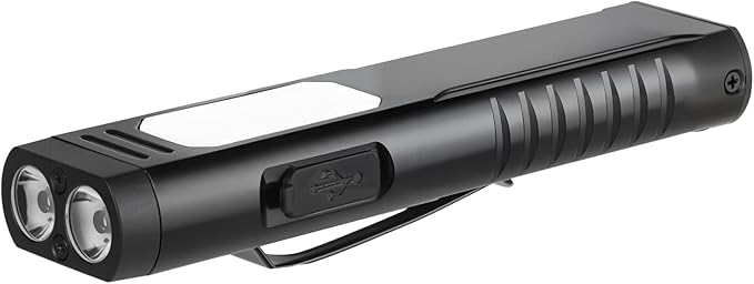 Rechargeable EDC Flashlight with Sound Beeper, Portable Flat Pocket Flashlights, Small Magnetic Flashlight, 7 Mode Side Light Clip On Handheld Flashlight for Outdoor Home Working, Black