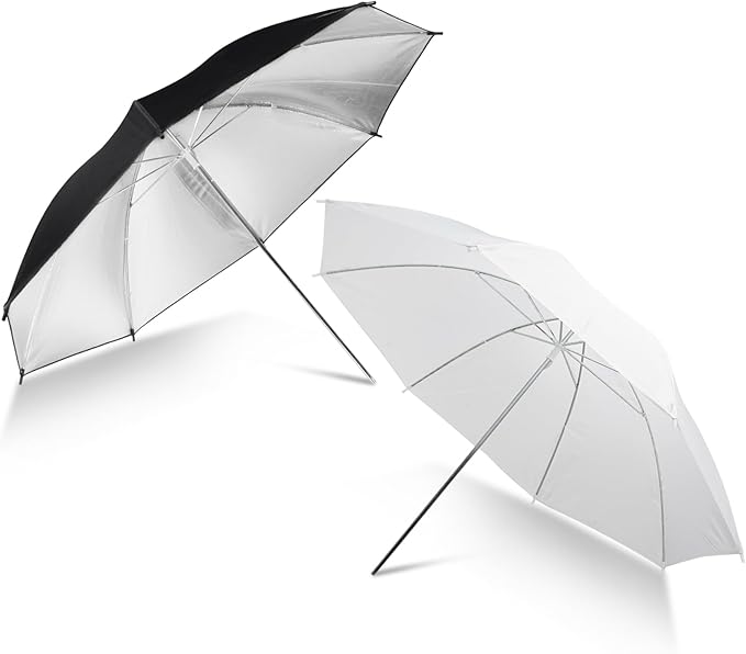 Photography Umbrella Lighting Kit,33" Translucent White Soft Umbrella & Silver Reflector Diffuser Umbrella for Studio/Outdoor Photo and Video Lighting Accessories (1x 33 White + 1x 33 Black)…