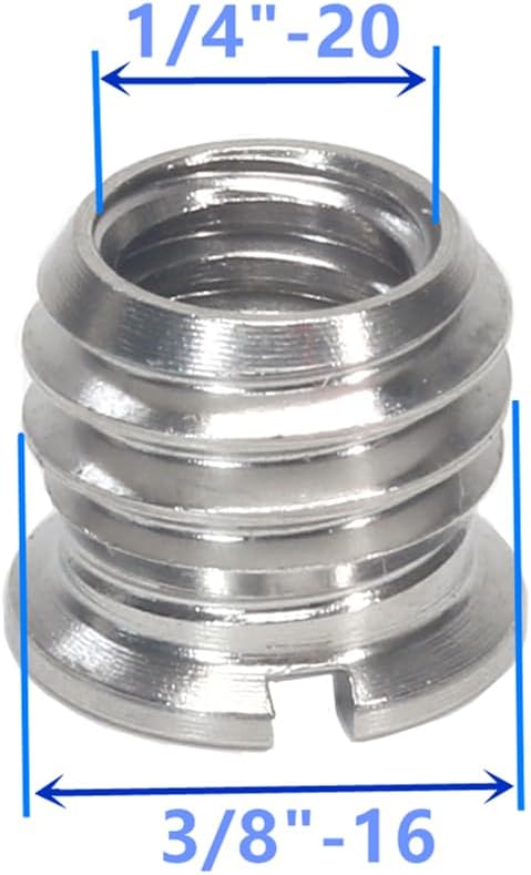 Stainless Steel 1/4"-20 Female to 3/8"-16 Male Convert Screw Adapter 6 Pieces 8mm Height