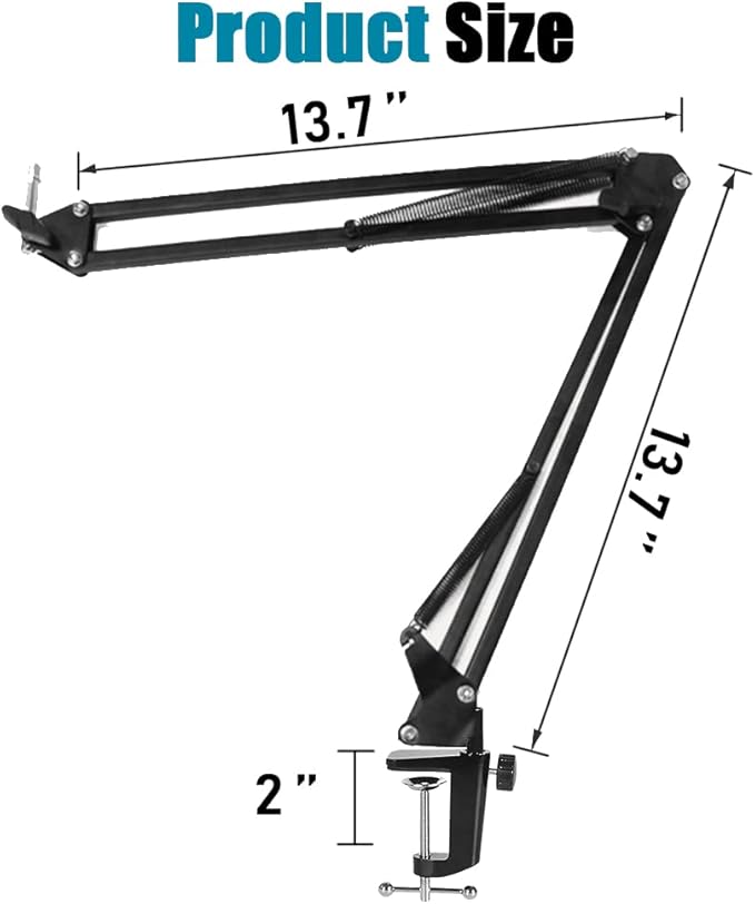 GLEAM Boom Arm Microphone Mic Stand for Blue Yeti HyperX QuadCast SoloCast Snowball Fifine Shure SM7B and other Mic, Medium