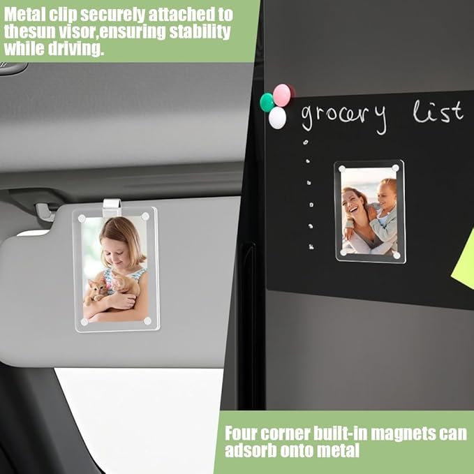 FDKYOEK 1 PC Car Photo Holder, Magnetic Car Picture Holder, Transparent Acrylic Car Photo Clip, Photo Car Visor Clip, Personalized Sun Visor Picture Clip for Car, Car Sun Visor Photo Holder