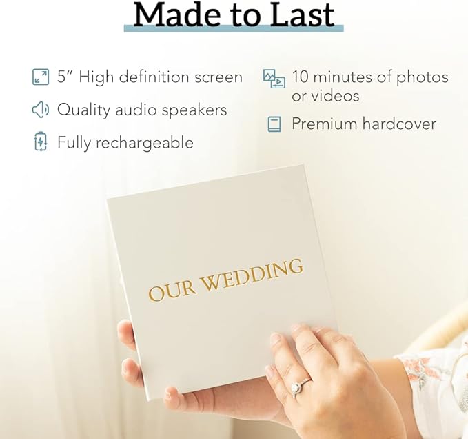 Heirloom Video Book - 5" HD Screen for Custom Memory Gift - Wedding Birthday Christmas Anniversary - 20 Min Video Photo Keepsake - USB Rechargeable - Heart