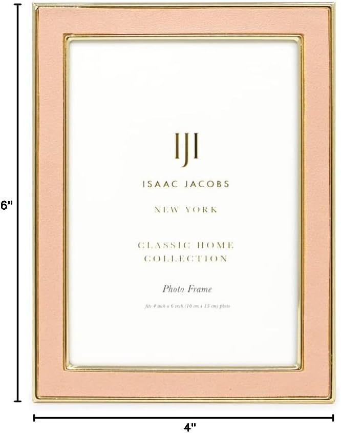 Isaac Jacobs 4x6 Pink Leather with Gold Metal (Vertical & Horizontal) Picture Frame, Suede Border w/Black Fabric Easel, Wall-Mountable, Made For Tabletop, Photo Gallery (4x6, Pink W/Gold)