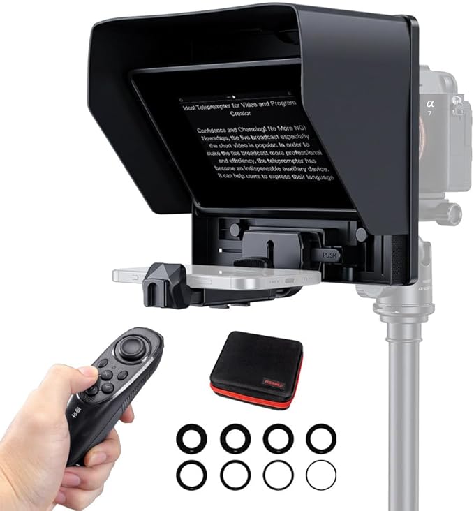 FEELWORLD TP10 10" Portable Foldable Teleprompter for Up to 9" Phone & mini Tablet Prompter Phone DSLR Camera Video Record for Live Stream Interview Speech with Remote Control