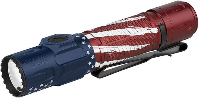 OLIGHT Warrior Ultra 2500 Lumens Tactical Flashlight, Compact Dual Switches Rechargeable Bright Light with Proximity Sensor, Suitable for Emergency, Outdoor, Searching (Stars & Stripes Edition)