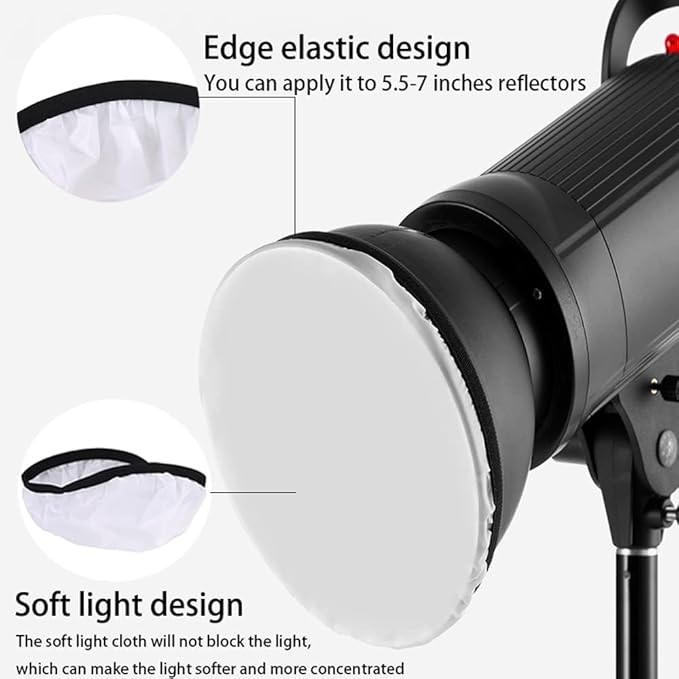 5 Pieces 7 Inches/ 18 cm Standard Diffuser Light Sock Cloth White Lampshade Reflector Lamp Sock for Studio Strobe Reflector