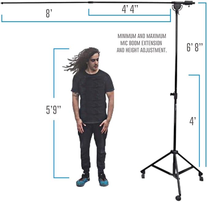 AxcessAbles Heavy Duty Microphone Boom Stand with Weighted Tripod Base | 80-inch Height Overhead Mic Stand | 96 Inch Boom Arm Stand | Shotgun Video Mic Stand | All Metal, No Plastic Parts