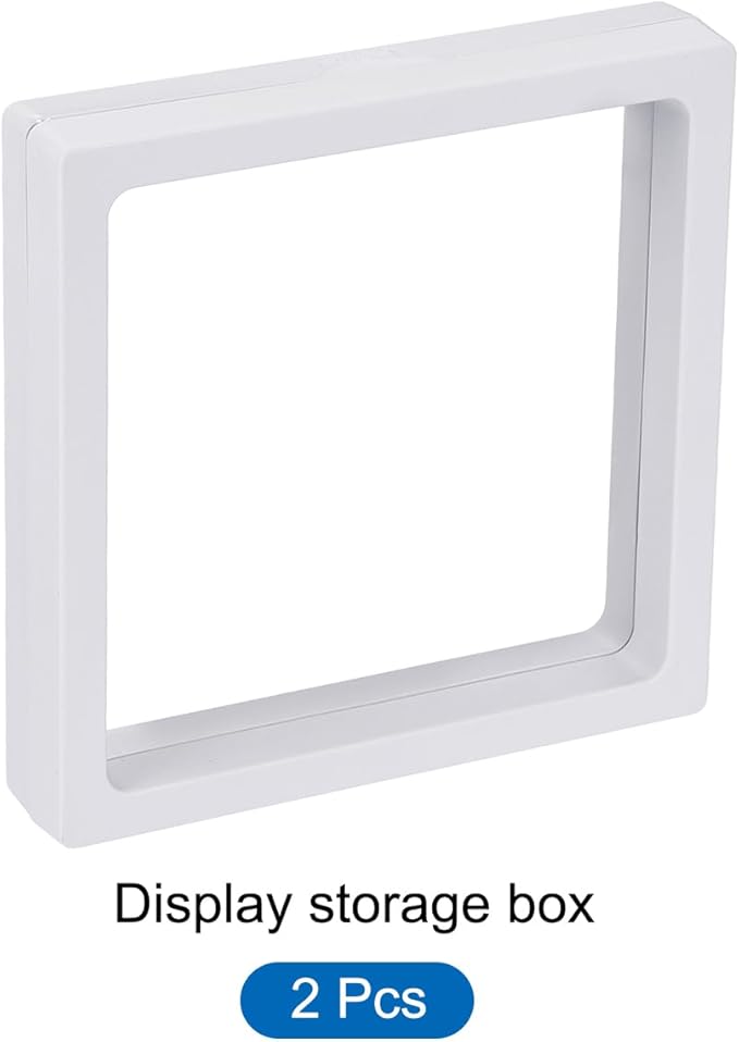 MECCANIXITY Floating Frame Display Holder Stand 3D Jewelry Display Box 4.33 x 4.33 x 0.79 Inch White for Ring Necklace Bracelet Earring Pack of 2
