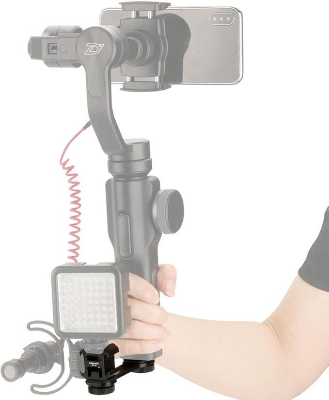 ULANZI PT-3 Triple Cold Shoe Mount Adapter Aluminium for Gimbal (DJI Osmo Mobile 2/3, Zhiyun, Feiyutech), Camera and Smartphone Vlog Video Microphone Extension Bar,Black