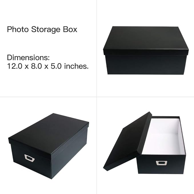 novelinks Photo Case 4" x 6" Photo Storage Box, 10 Inner Picture Storage Containers & Photo Organizer Cases, Portable Photo Craft Keeper for Photos, Crafts, Cards (Black, 2 Pack)