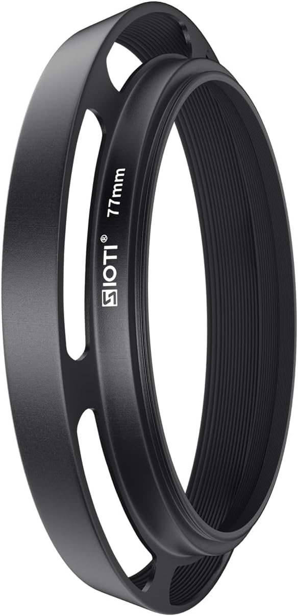 SIOTI 77mm Lens Hood, Oxidation Matte Anti Reflective Treatment, Aluminum Alloy, with 1 * 82mm Lens Cap, Compatible with Sony/Canon/Nikon/Fuji etc >40mm Camera Lens