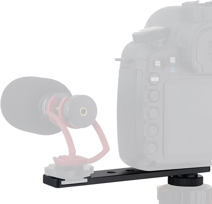 Rigdance Aluminum Camera Cold Shoe Mount, Hot Shoe Extension Camera Flash Bracket for Light, Mic, with 1/4'' Tripod Screw-4.9" Long