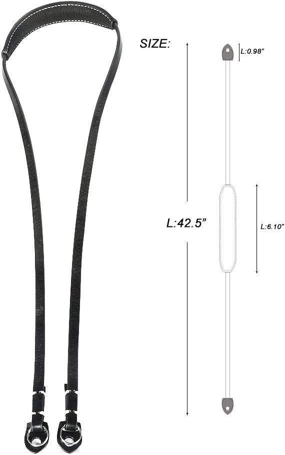 CANPIS CP005 Leather Camera Neck Shoulder Strap with Movable Pad compatible with Sony Leica Canon Fujifilm Olympus Panasonic Camera (Color: Black, Length 108cm)