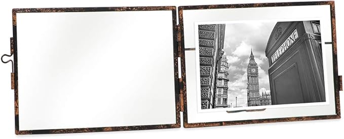 Isaac Jacobs 7x5, Antique Bronze, Vintage Style Brass and Glass, Metal Floating Picture Frame (Horizontal) with Locket Closure, for Photos, Art, More, Tabletop Display (7x5 Antique Bronze)