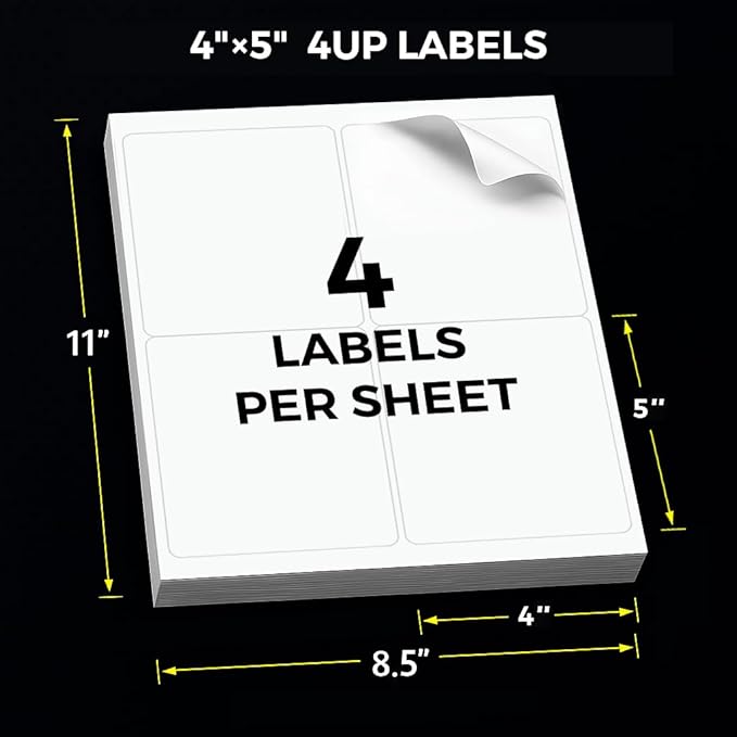 Mailing Labels for Laser/Inkjet Printer, Address Labels Stickers - 100 Sheets 4” x 5” 4 up Printable Sticker Paper, 400 Shippping Label for Packages