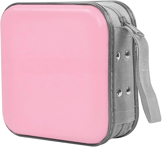 Car CD Case, 48 Capacity Hard Plastic & Non-Woven Fabric Vehicle DVD Case Holder with Zipper, Portable Automotive Disc Wallet Storage Organizer Binder for Travel, Universal Fit (Pink)
