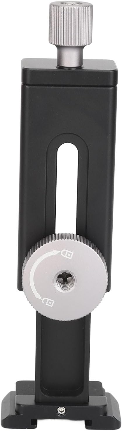 Phone Tripod Mount with Cold Shoe, 64-110mm Adjustable Clamp, Dual 1 / 4in Screw Holes, Universal Smartphone Tripod Adapter for Vlogging and Photography
