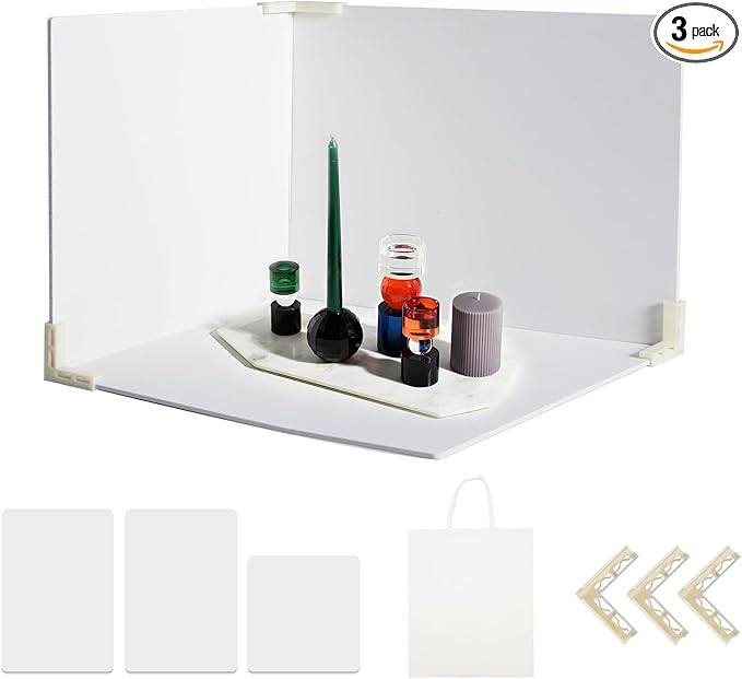 3 PCS Board Photo Backdrop, 15.8x11.8 Inch Waterproof Photography Backdrop Boards with 3 PCS Bracket for Flat Lay, Product Photography Background (White 3)
