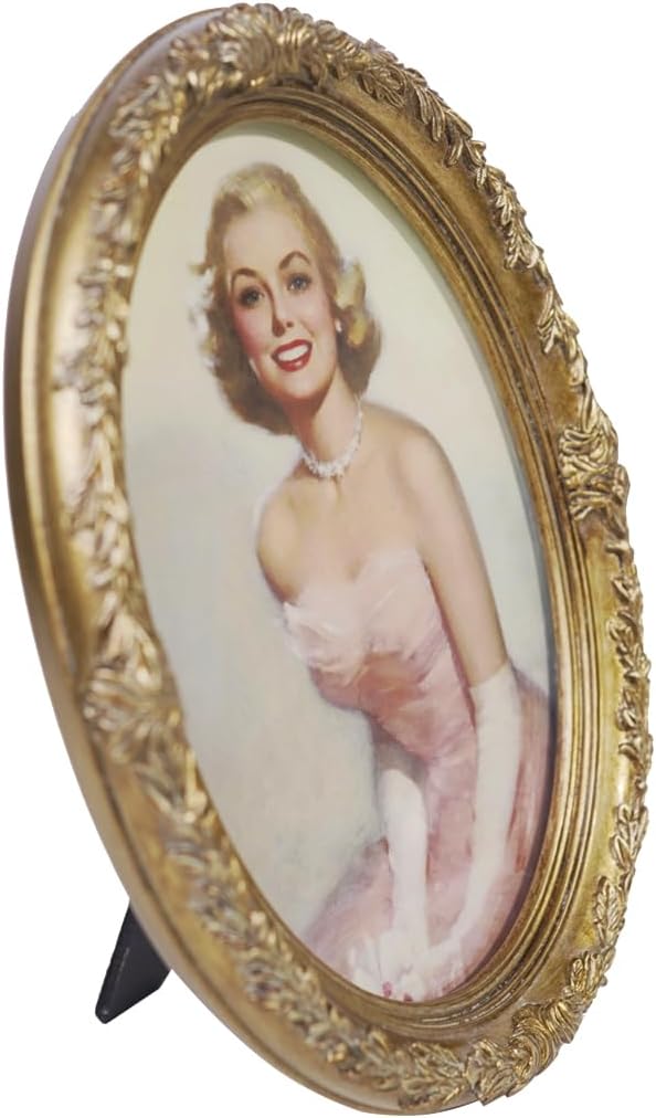 Vintage Oval Picture Frame,Classic Ornamental Photo Frame Antique Frame with Intricate Carvings,Tabletop Display and Wall Mount,Real Glass Front,Old-Fashion (Bronze Gold, 2.5x3.5)