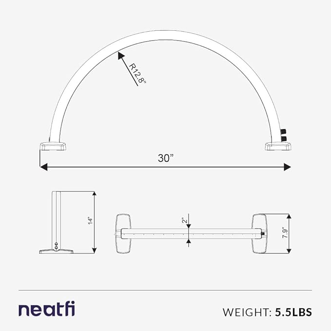 Neatfi LED Half Moon Table Lamp for Nail Tech, Estheticians, Cosmeticians, 1600 Lumens, 3 Light Modes, Desk Light for Manicure Art, Facial Treatments, Threading, Tattoo Applications (Modern, Black)