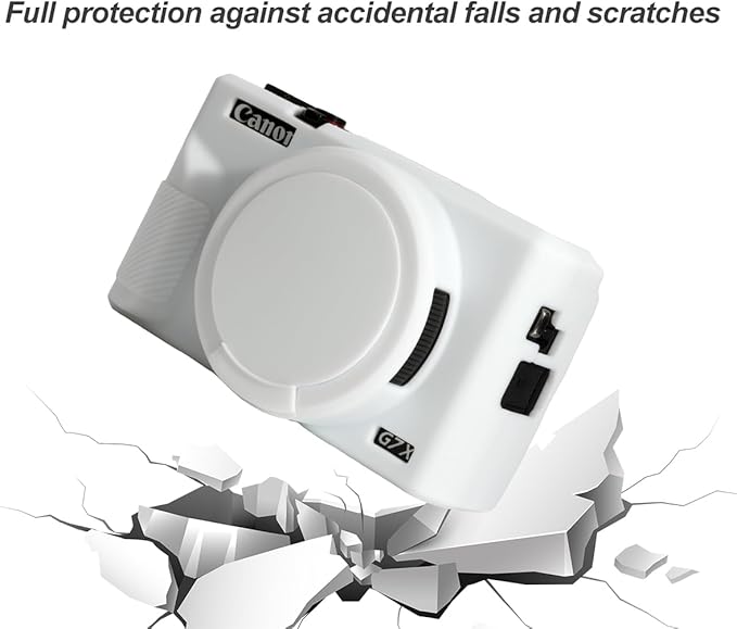 Pocoukate Case for Canon G7X Mark III Camera, Soft Silicone Protective Cover Skin with Removable Lens Cover for Powershot G7X Mark iii, Silicone Case with G7X3 Screen Protector Accessories - White