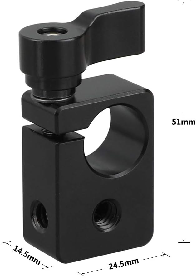 CAMVATE 15mm Single Rod Clamp Adapter with Black Thumbscrew Locking Knob (2 Pieces) - 2217