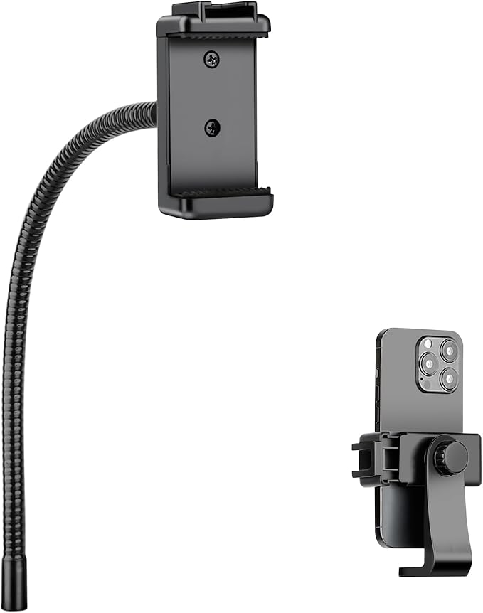 Universal Cell Phone Tripod Mount with 13.7" Aluminum Gooseneck and Cold Shoe Adapter, Compatible with iPhone15 14 13 12 11 Android Smartphones
