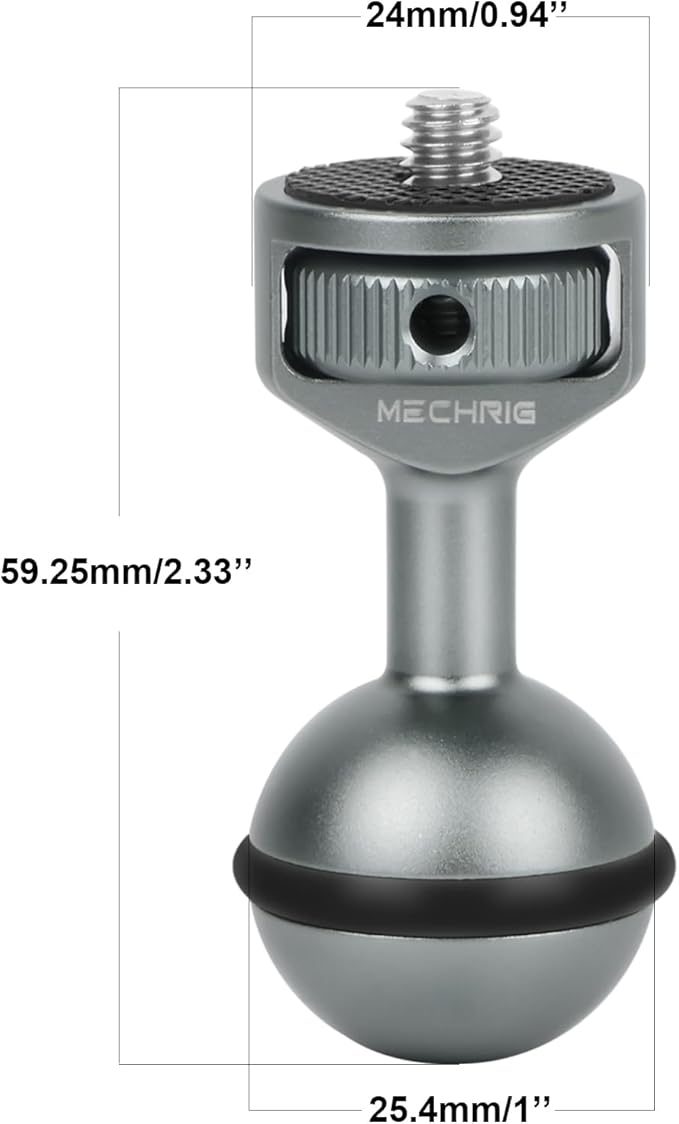 Mechrig 1" Ball Adapter with 1/4"-20 Threaded Stud & 360° Locking Knob, Anti-Slip Ring for GoPro, for Insta360, for DJI Osmo Action, Compatible with RAM Mounts B Size Double Socket Arm