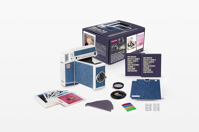Lomography Lomo'Instant Square Glass Camera, Dual-Format Instant Camera, Glass Lens, Blues Edition, with Mini Back and Lens Attachments