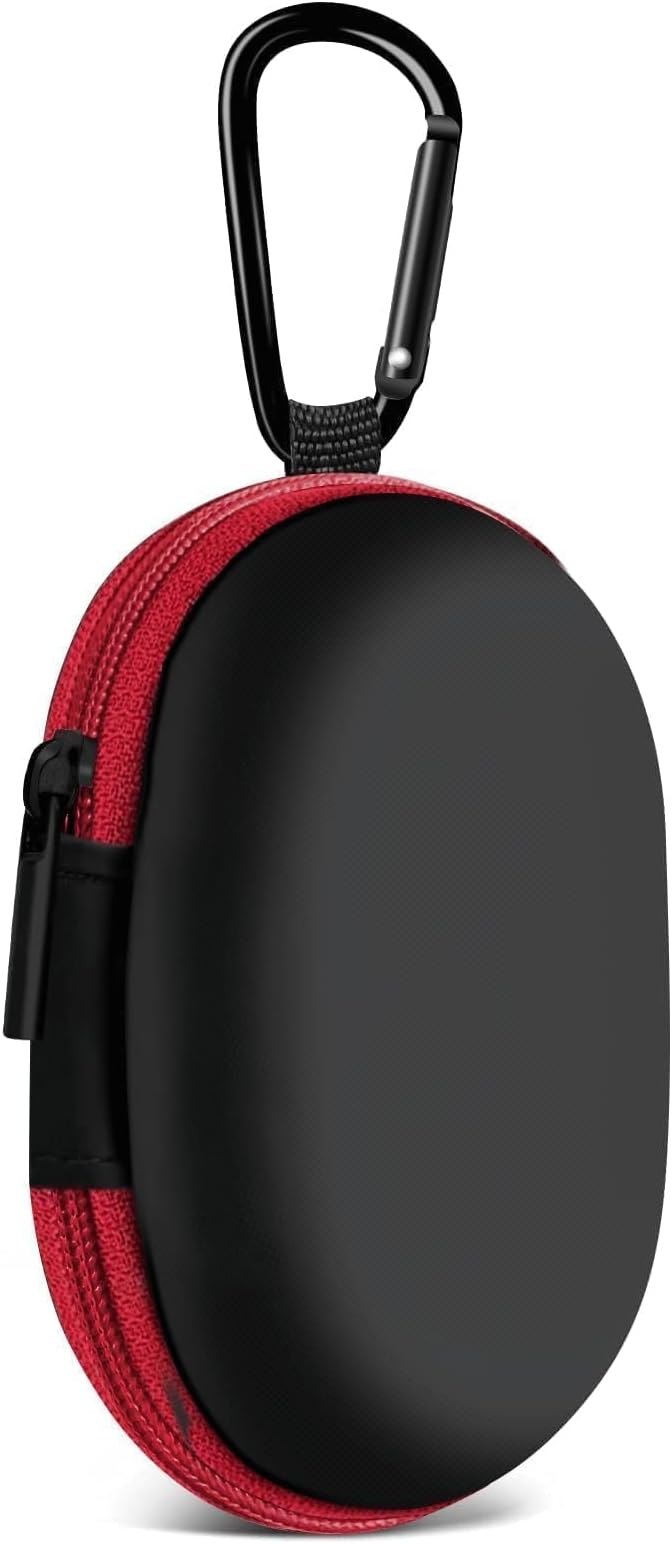 MOLOVA for Earbuds Carrying Case, Small Oval Storage Cases, Tech Pouch, Portable Storage Earbud Pouch Bag for Earbuds, in-Ear Headphones, Earphones, Headsets, Hearing Aids, USB Charging Cable, Red
