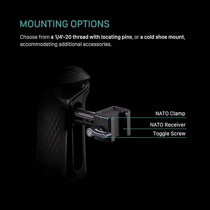 Tilta Xeno Side Handle for Filmmakers & Cameras - Black | Secure Connection & Helps Prevent Rotation | Adjustable Height | Textured Silicone Grip | Convenient Assembly (Dual 1/4″-20)