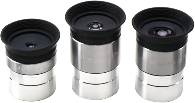Starboosa Multi-Coated Telescope Eyepiece Set - 1.25 inch - Upgraded with Soft Eyecup [4mm, 10mm, 20mm]