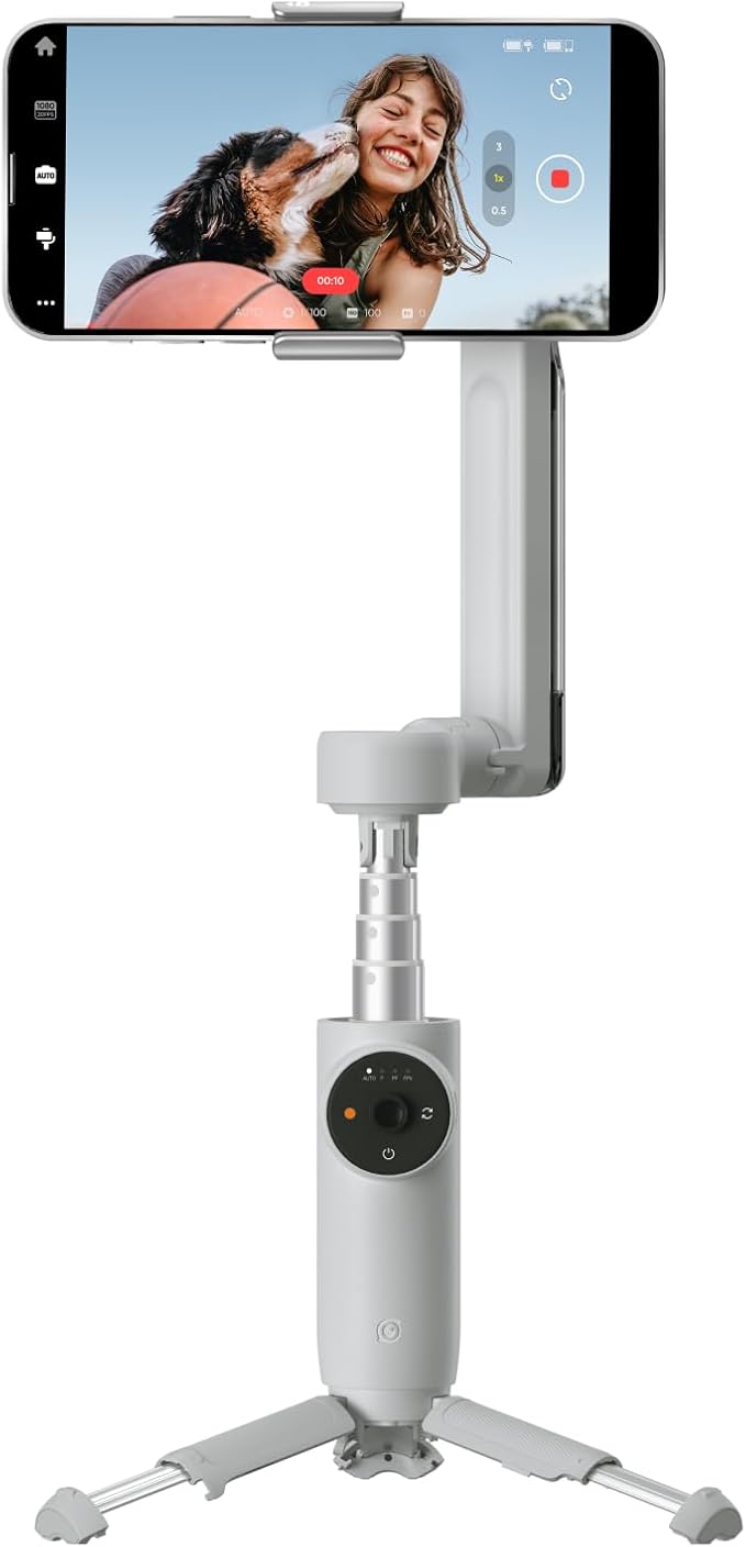 Insta360 Flow Gimbal Stabilizer for Smartphone, AI-Powered Gimbal, 3-Axis Stabilization, Built-in Tripod, Portable & Foldable, Auto Tracking Phone Stabilizer, Video Recording, Stone Gray