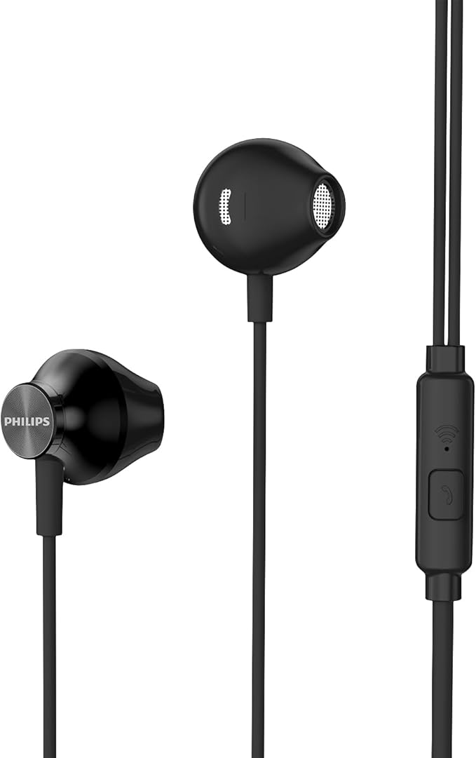 PHILIPS Wired Earbuds 3.5mm jack connector with Microphone, in Ear Headphones with mic, Powerful Bass, Lightweight, 3.5mm jack connector Wired Earphones, 3-Button in-line Remote Ear Buds (Black-Gray)
