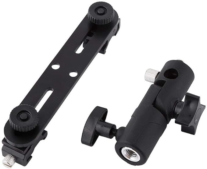 Camera Flash Brackets, Speedlight Mount Dual Hot Shoe Speedlight Stand, 1/4" to 3/8'' Umbrella Holder Light Stand Bracket for Photo Video Photography