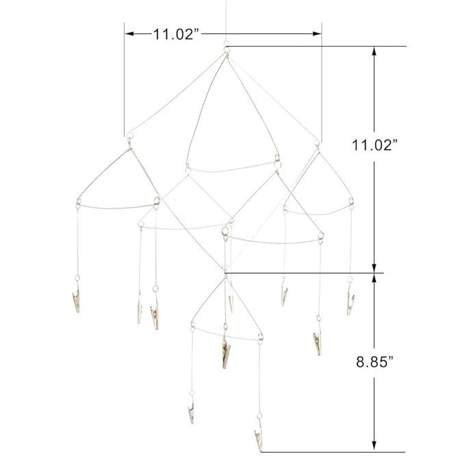 TFu Wind Chime Style Photo Clip Holder with 7 Clips, Triangle Vertical Photo Hanging Display Fan for Hanging Pictures Notes Memo Artworks (10 Clips)