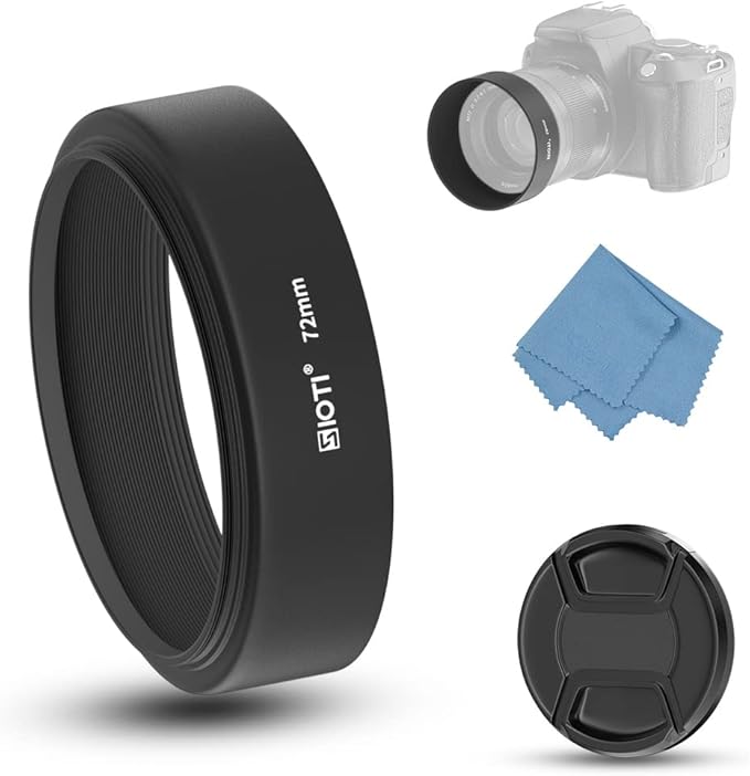 SIOTI 72mm Lens Hood, Oxidation Matte Anti Reflective Treatment, Aluminum Alloy, with 1 * 77mm Lens Cap, Compatible with Sony/Canon/Nikon/Fuji etc >50mm Camera Lens